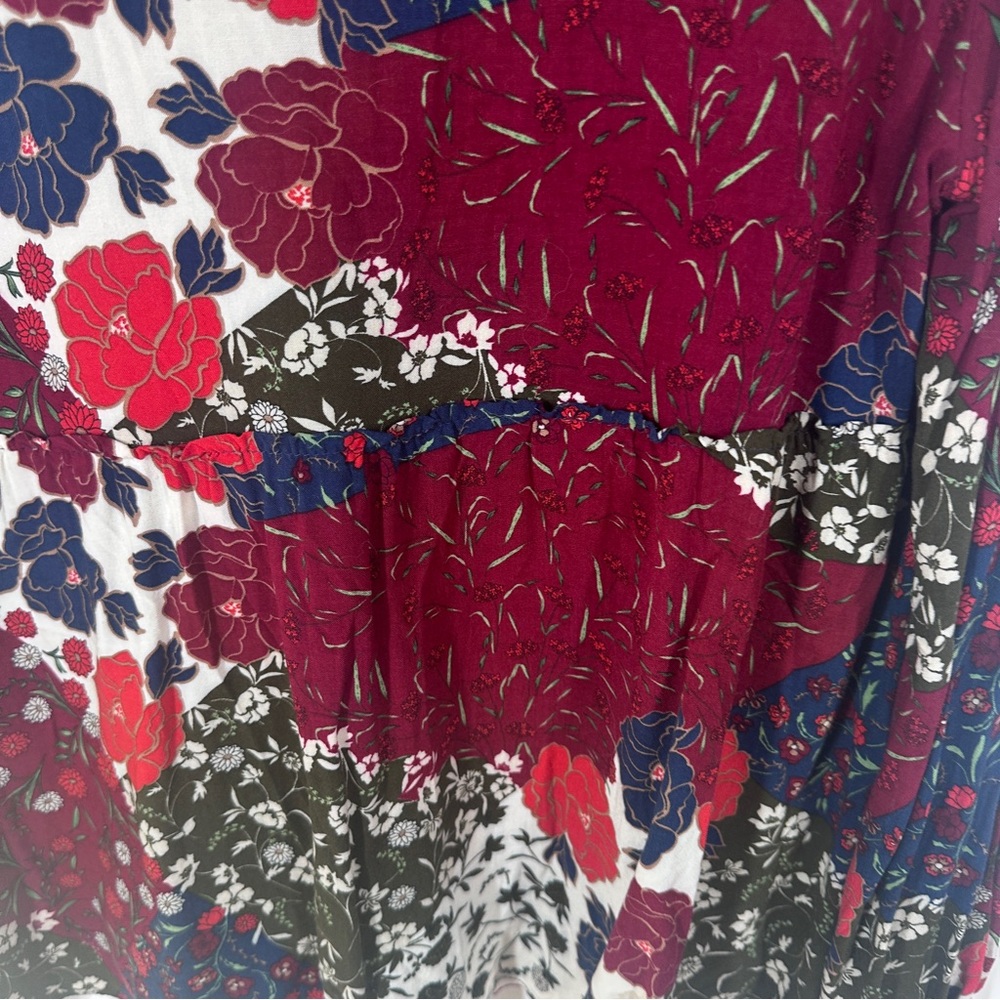 Zara Floral Patchwork V-Neck Babydoll Top Size Large V Neck - Picture 6 of 6